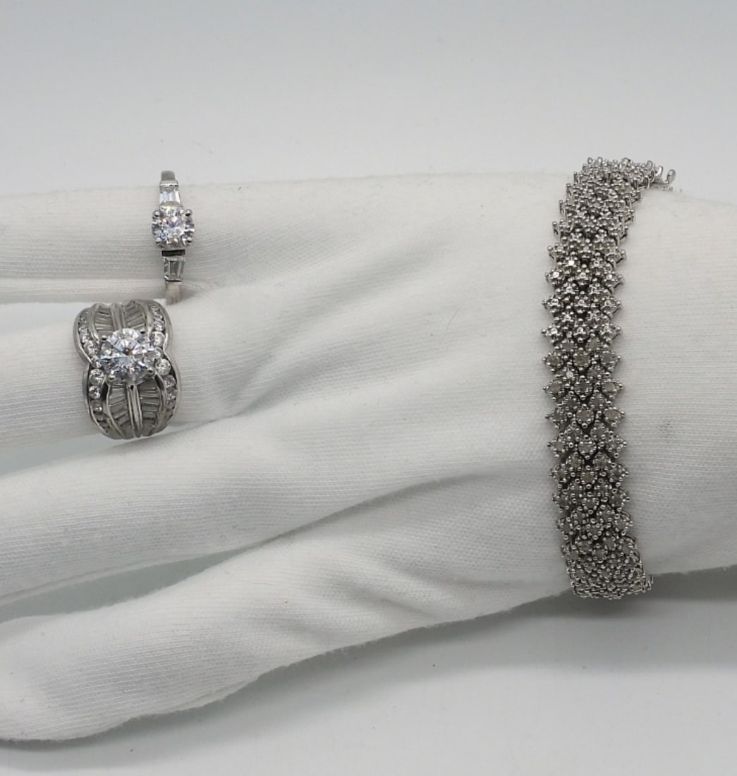Simulated Diamond 925 Bracelet & Rings (1 of 2)