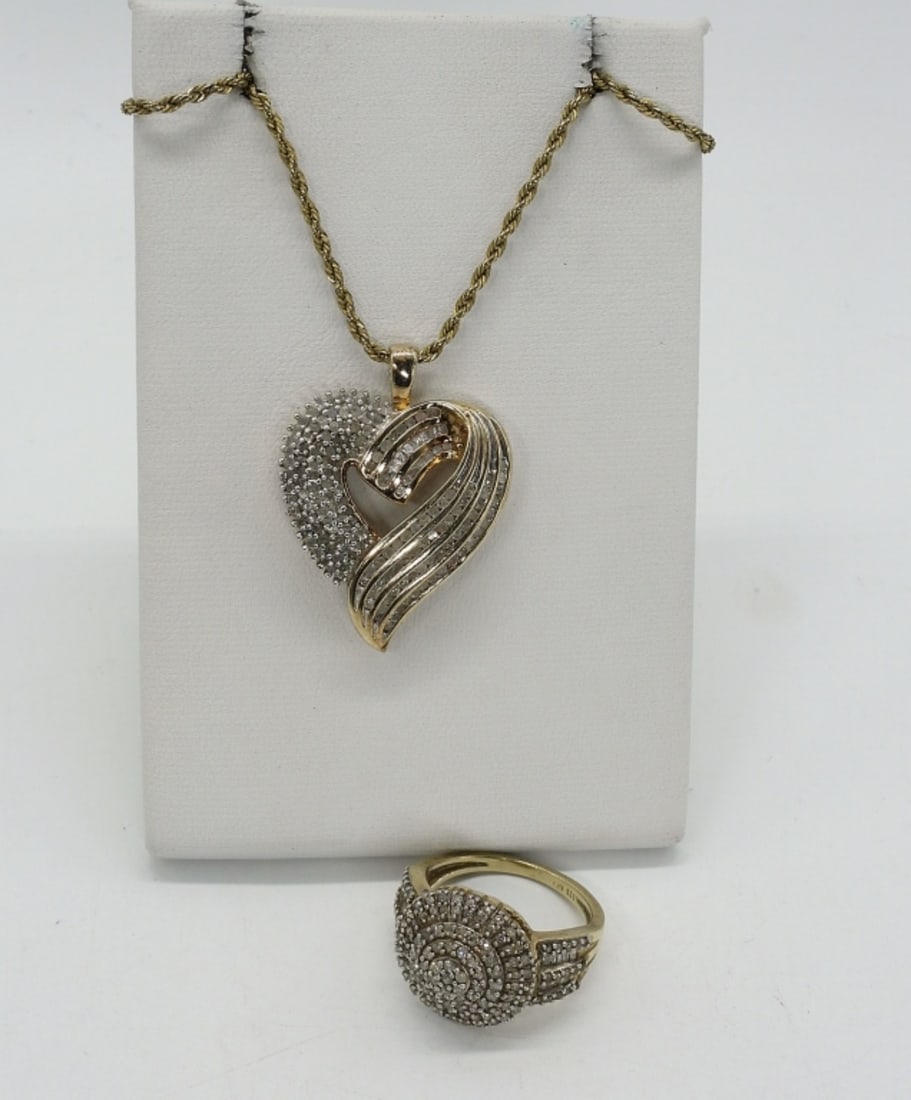 Gold Tone 925 Diamond Ring & Necklace (1 of 3)