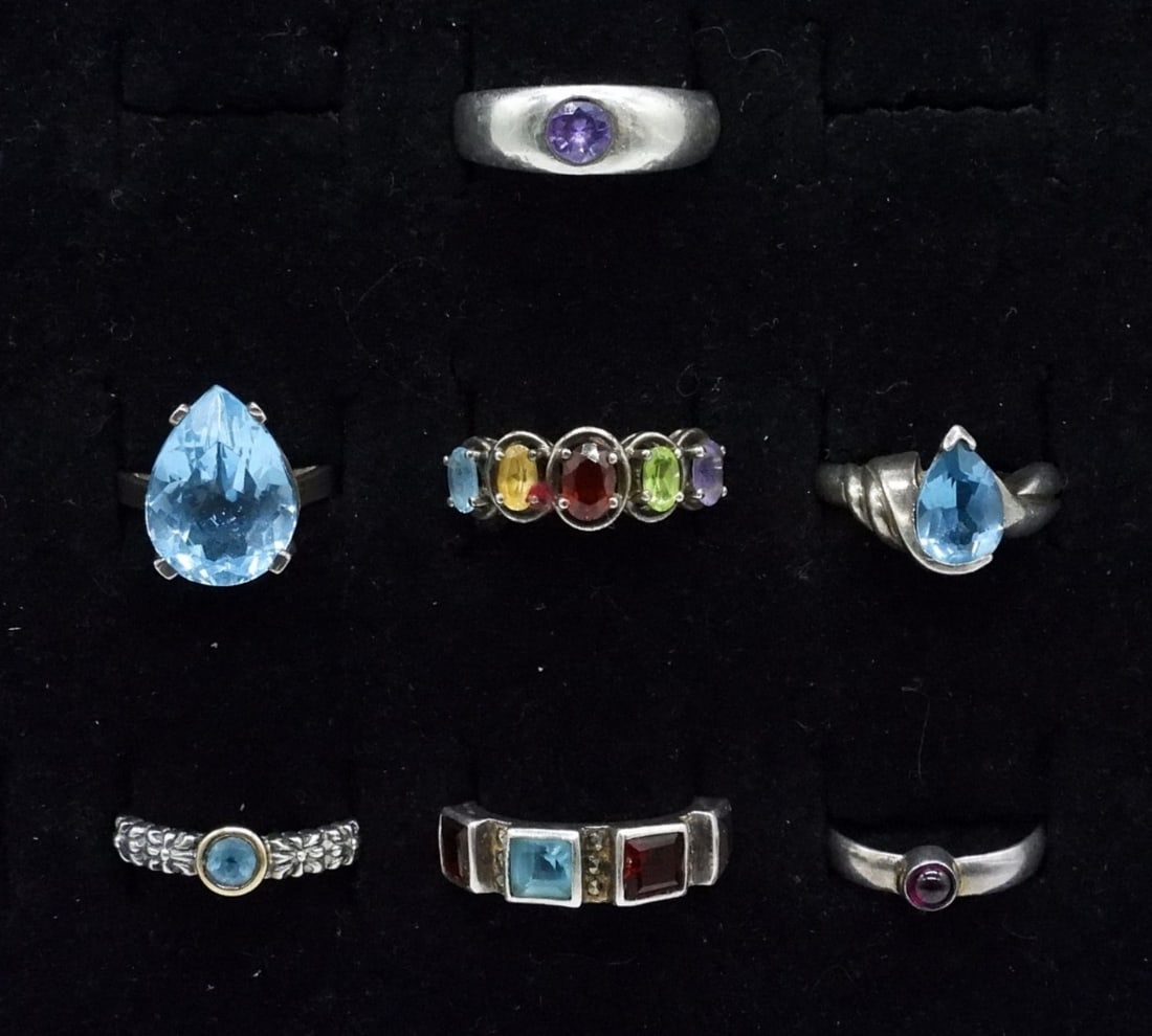 7 Sterling Fashion Gemstone Rings (1 of 2)