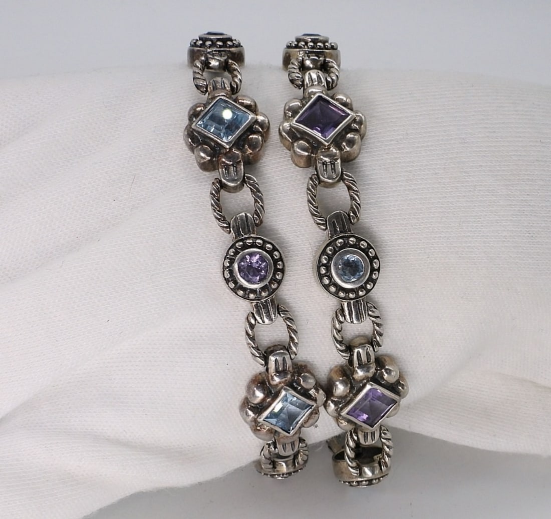 2 Sterling Bracelets, Amethyst & Blue Topaz (1 of 2)