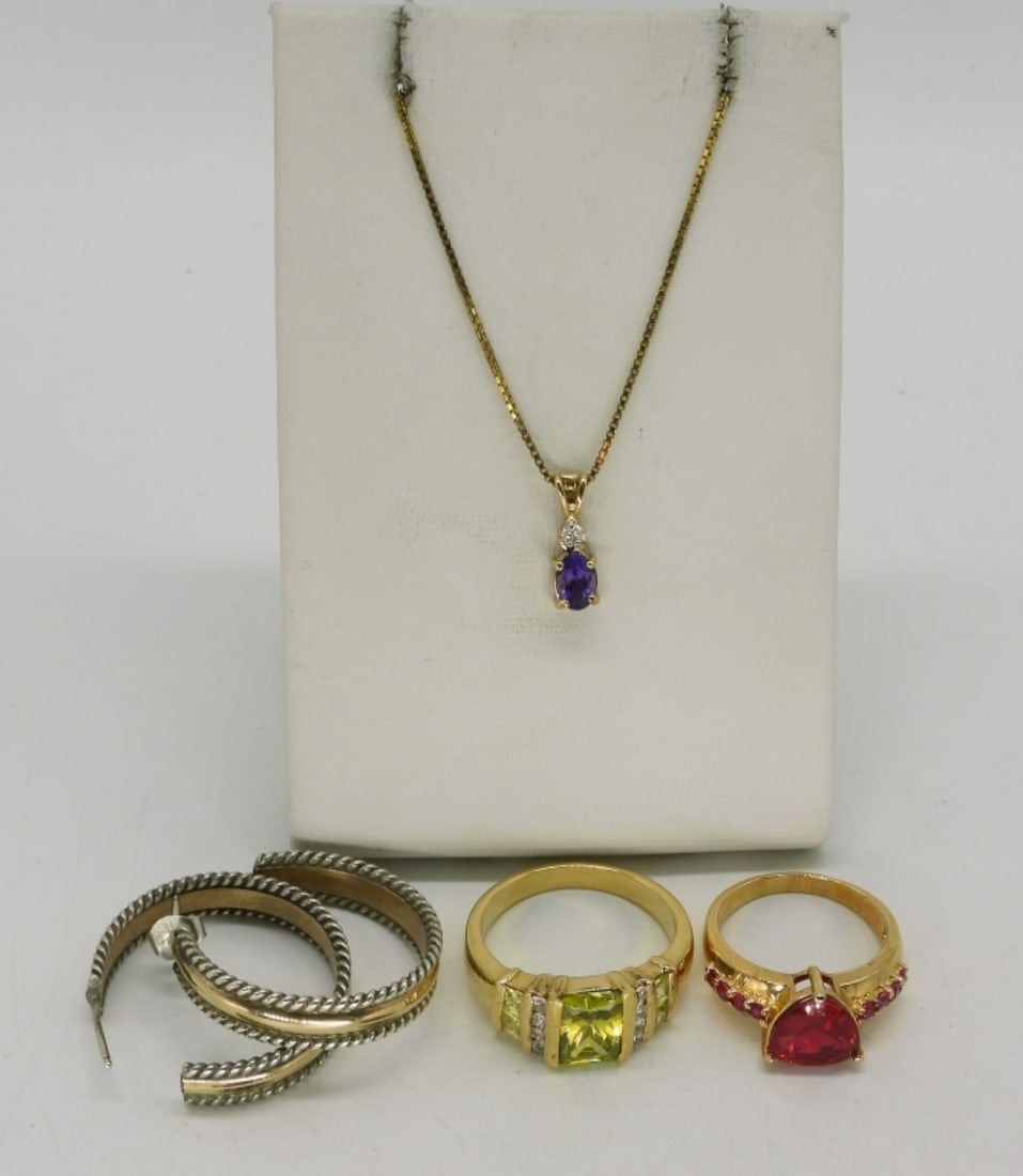 Gold Tone Sterling Rings, Necklace & Earrings (1 of 1)