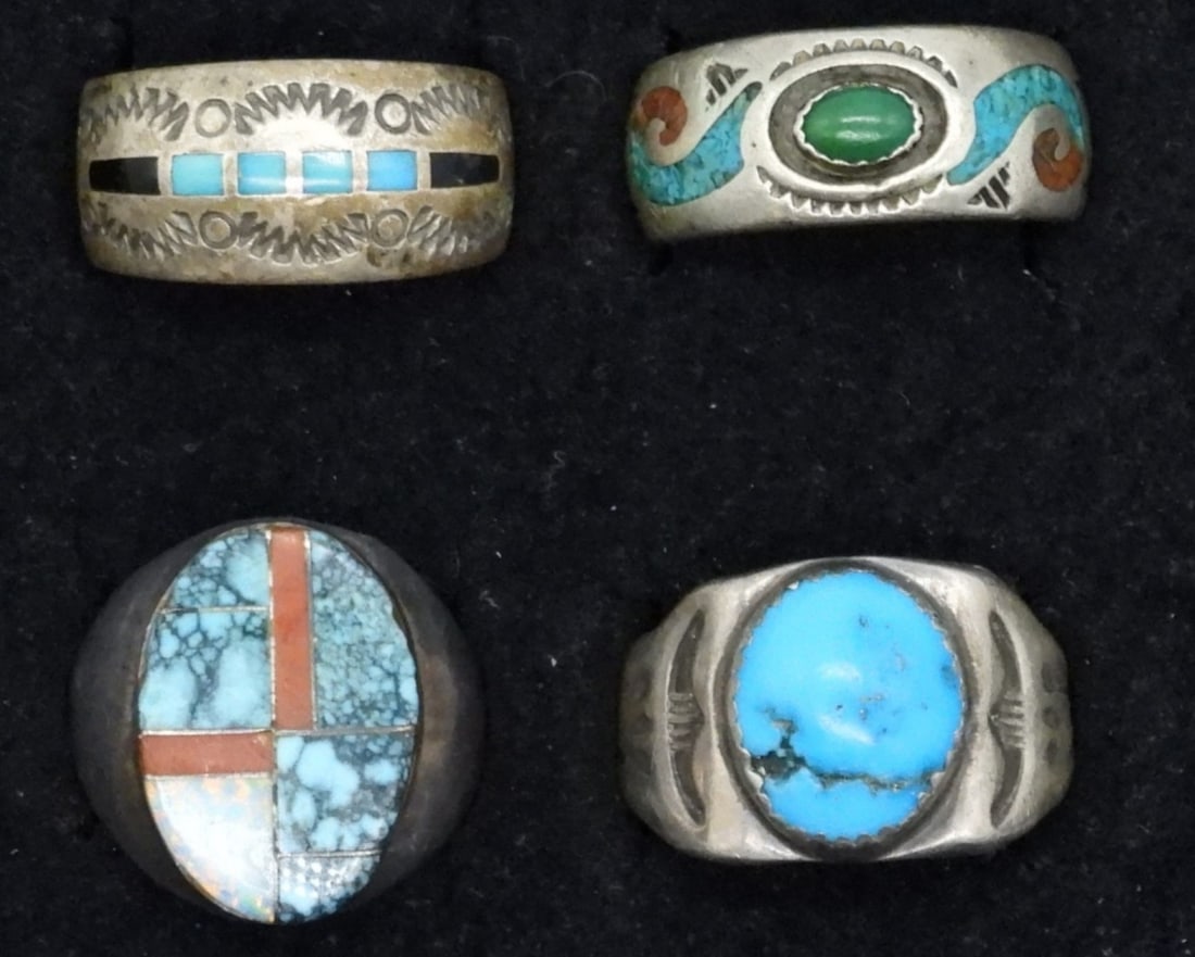 4 Navajo Sterling Turquoise Rings (1 of 4)