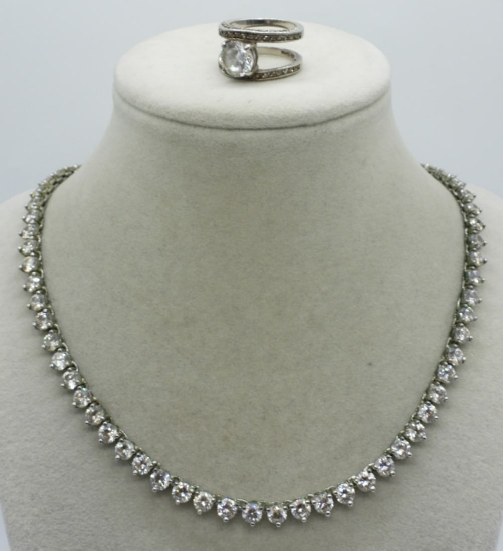 Simulated Diamond 925 Necklace & Ring (1 of 1)