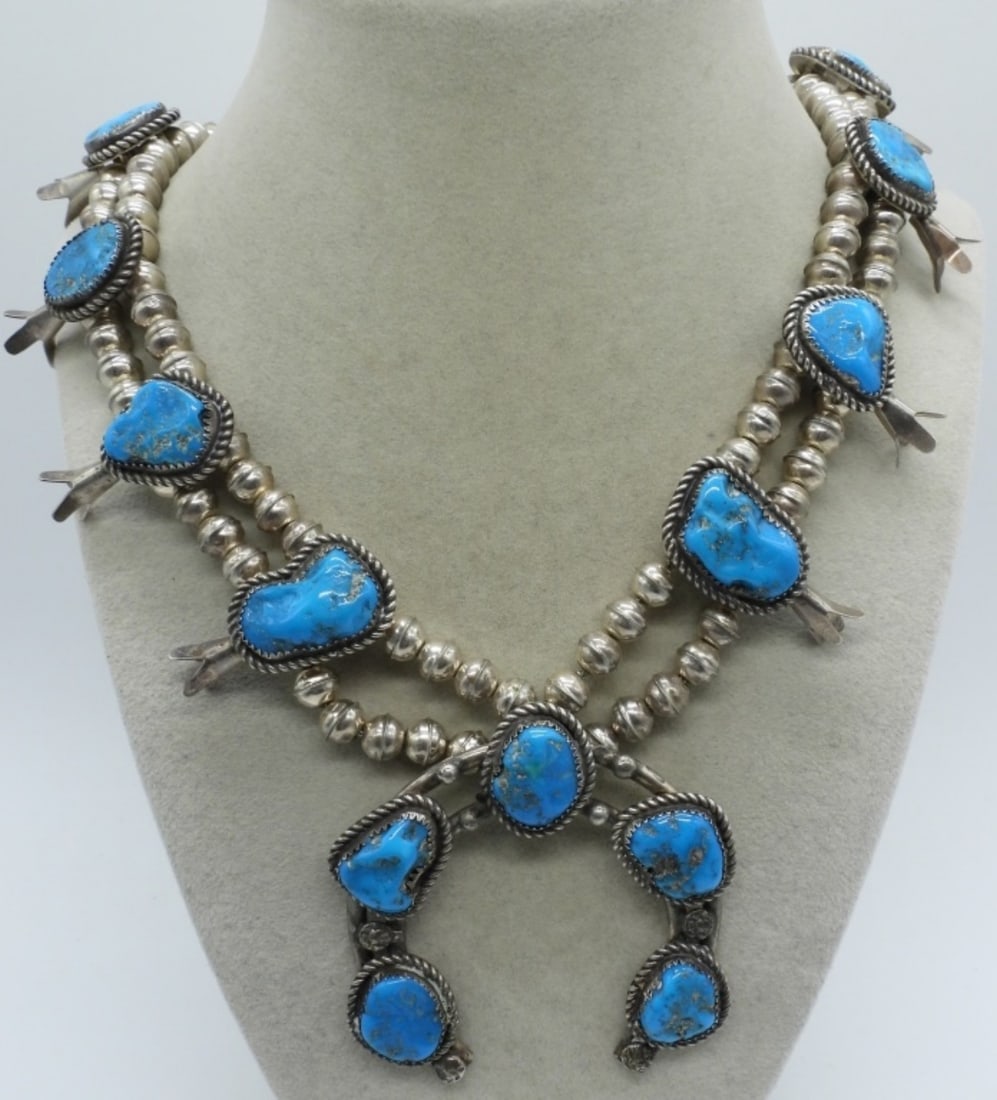 Squash Blossom Sterling Turquoise Necklace (1 of 5)