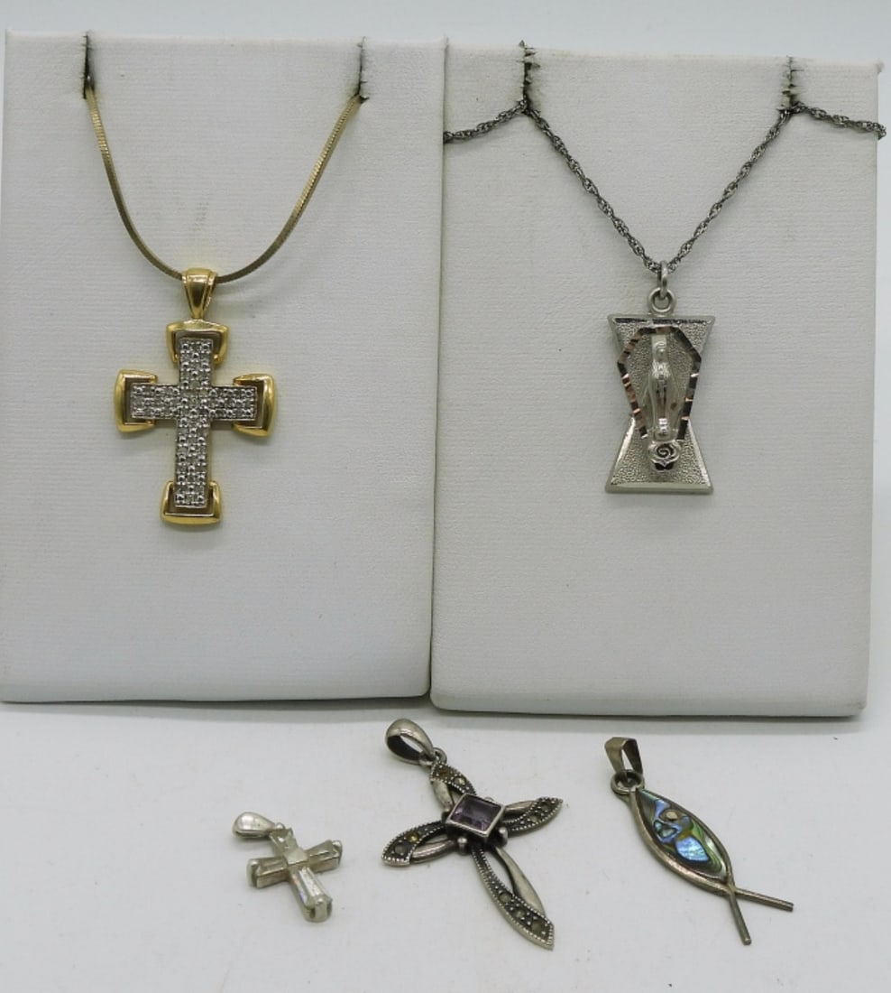 5 Religious 925 Pendants & Two Chains (1 of 2)