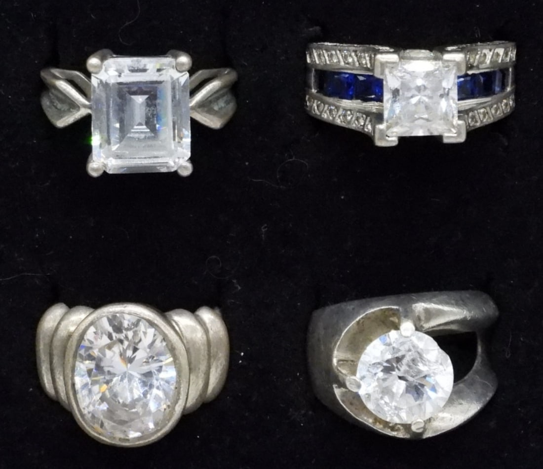 Four Simulated Diamond Sterling Rings (1 of 2)