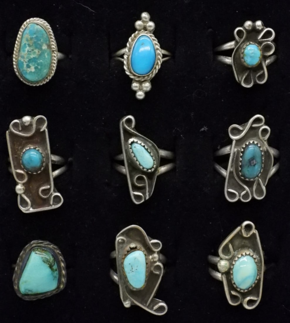 9 Sterling Vintage Turquoise Rings (1 of 2)