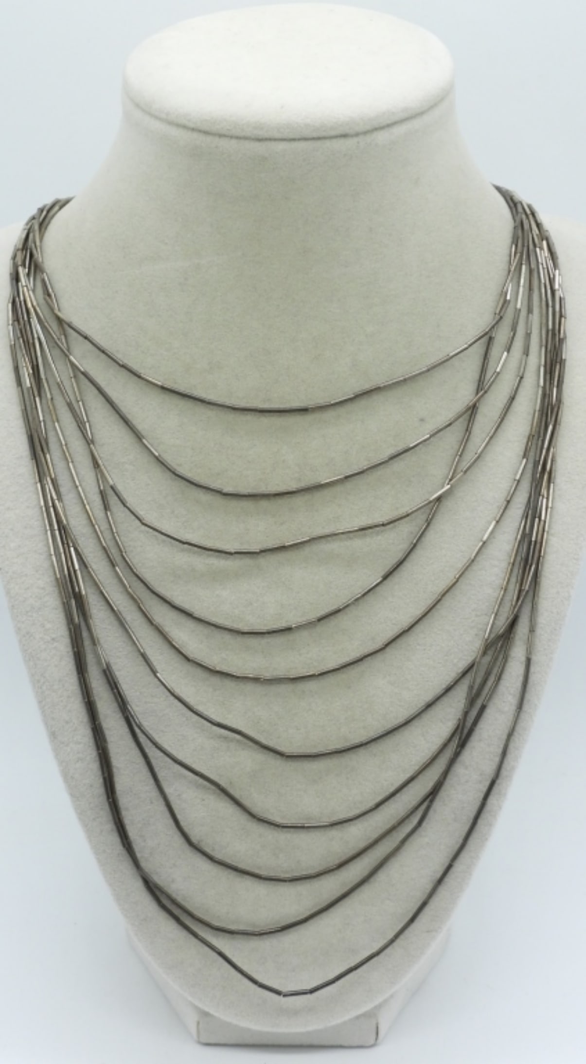 10 Strand Liquid Sterling Necklace: Ten strand liquid sterling necklace, 17" long. (23 dwt)