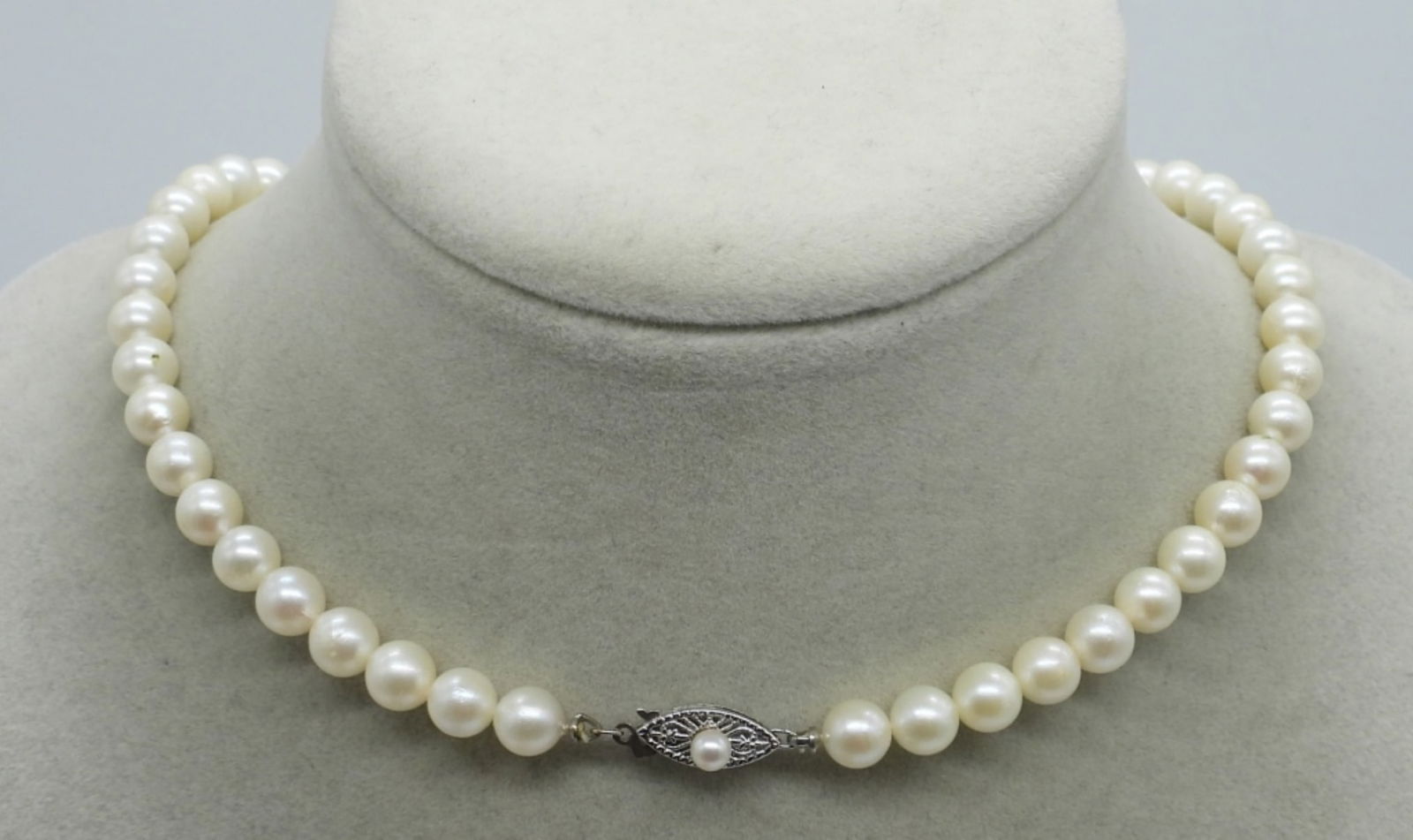 14k Gold Clasp, White Pearl Necklace (1 of 2)
