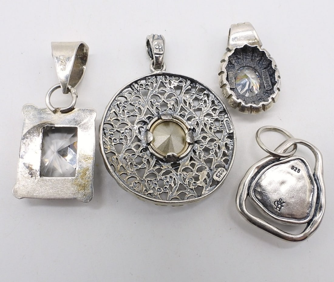 4 Sterling Simulated Diamond Pendants - 2