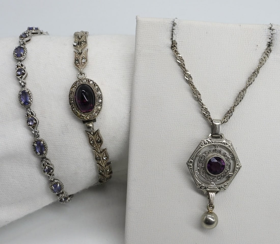 Amethyst Sterling Necklace & Bracelets (1 of 2)
