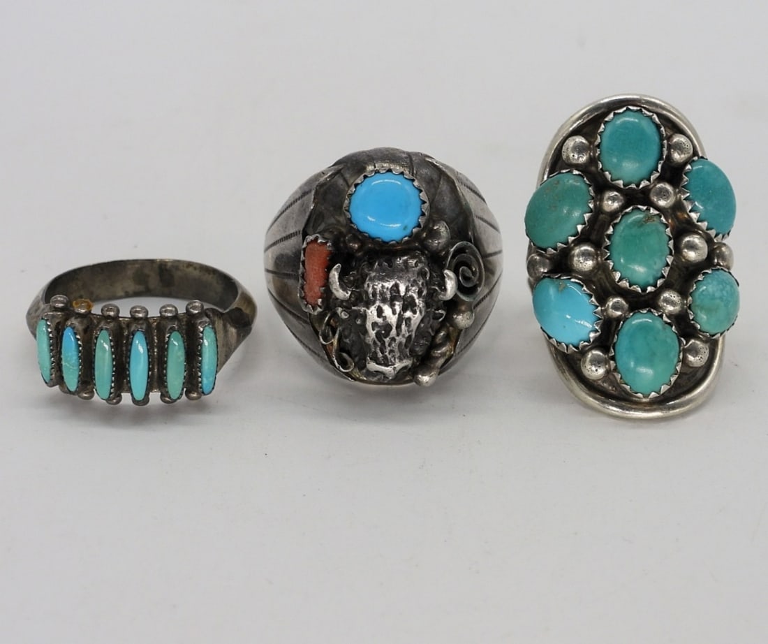 3 Navajo Sterling Turquoise Rings (1 of 3)
