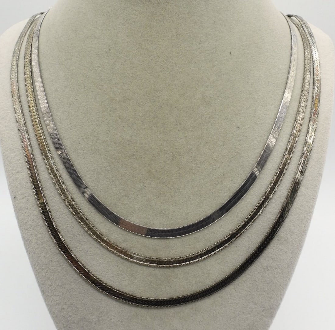 3 Sterling Herringbone Necklaces (1 of 2)