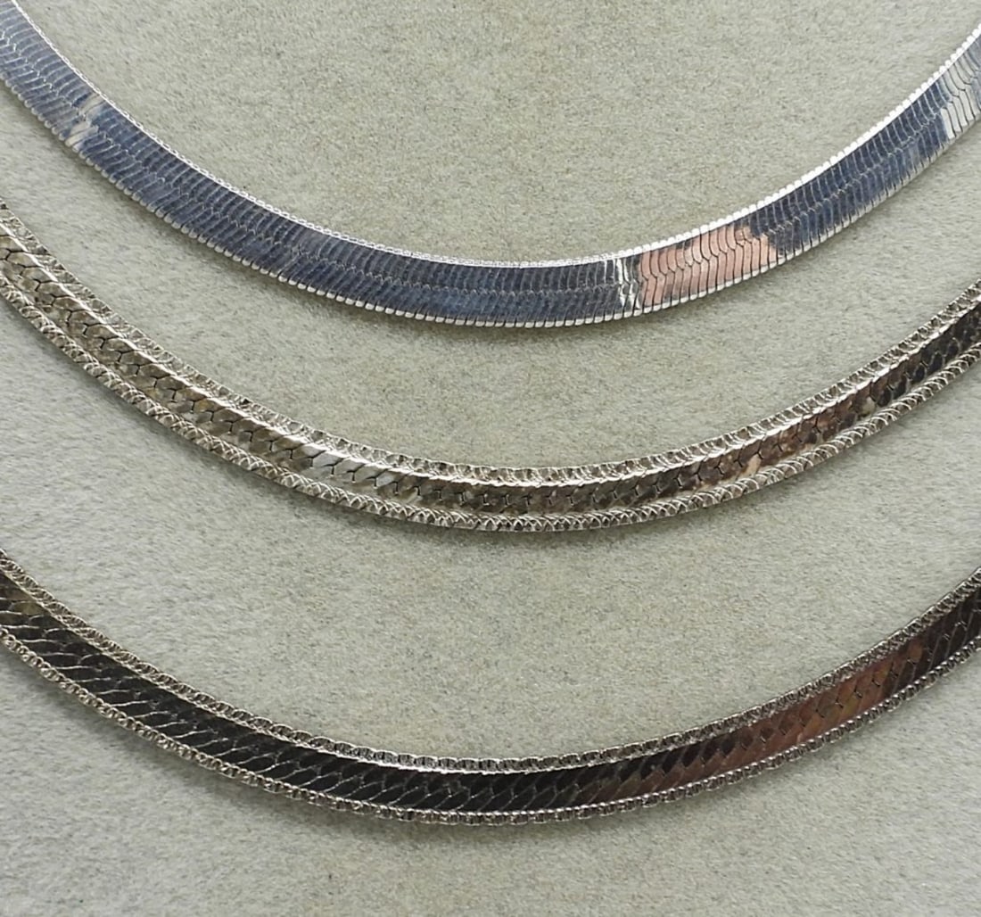 3 Sterling Herringbone Necklaces - 2