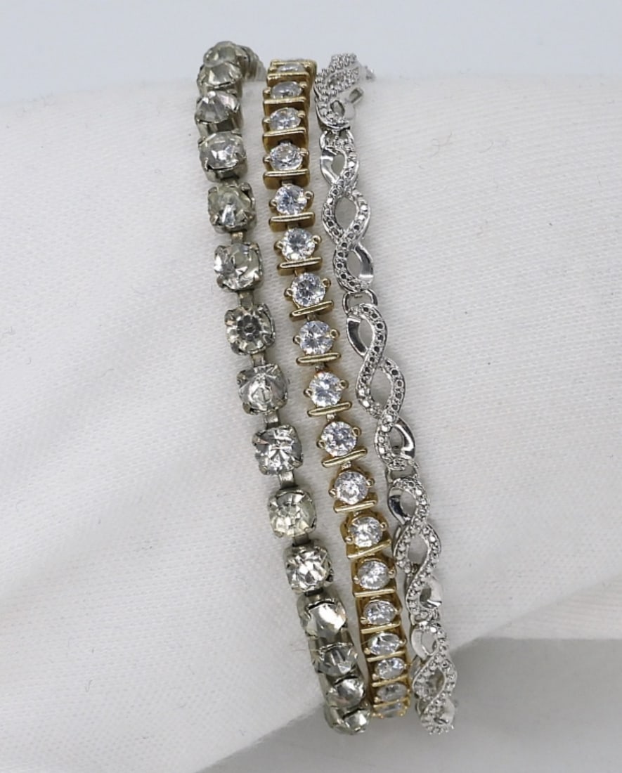 3 Sterling Rhinestone Fashion Bracelets (1 of 2)