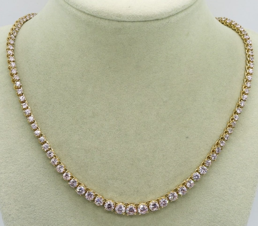Sterling Gold Tone Pink CZ Necklace: Sterling gold tone necklace, 18" long. With pink cz gemstones. (19 dwt)