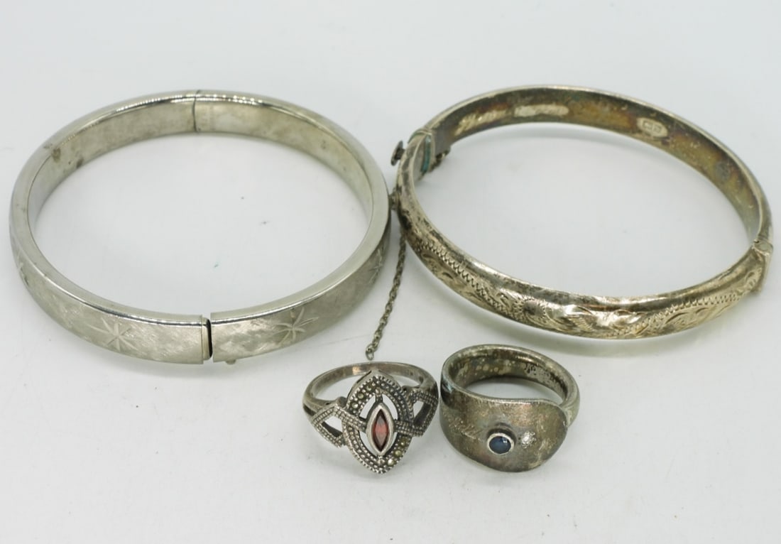 Sterling Hinged Bracelets & Two Rings (1 of 1)