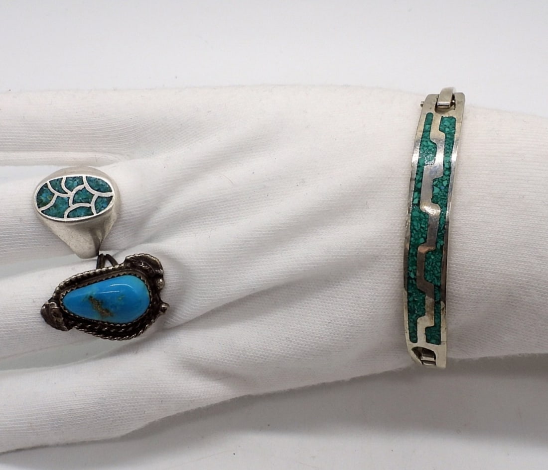 Turquoise Sterling Rings & Bracelet (1 of 3)
