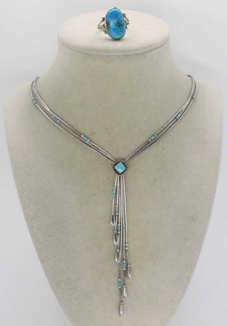 Liquid Sterling Turquoise Necklace & Ring (1 of 3)