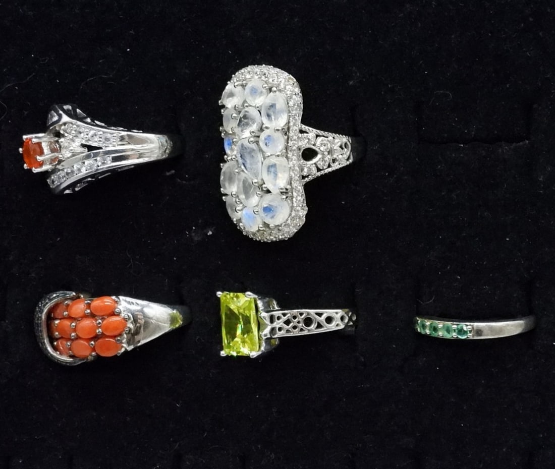 5 Odd Sterling Gemstone Rings - 2