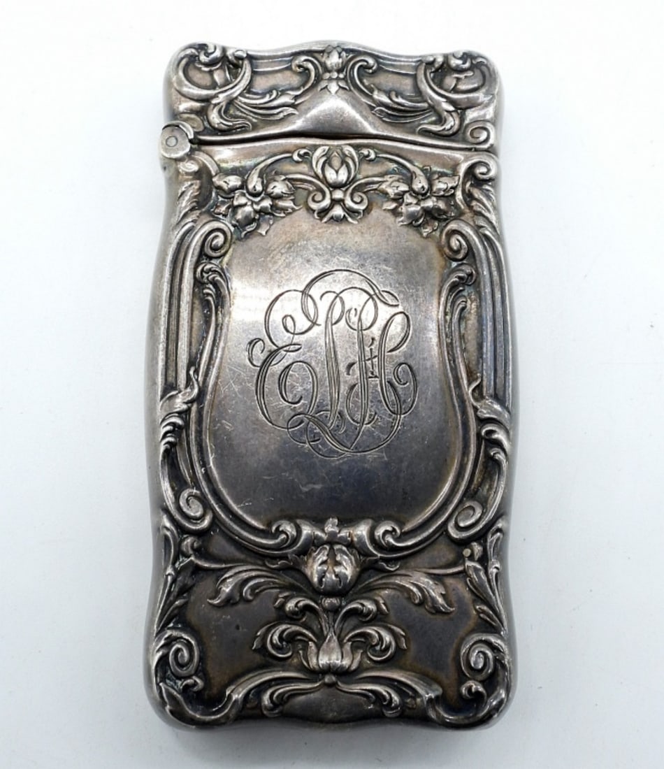 Sterling Antique Match Safe: Sterling antique match safe with engraved initials. 2 3/4" x 1.5". (14 dwt)