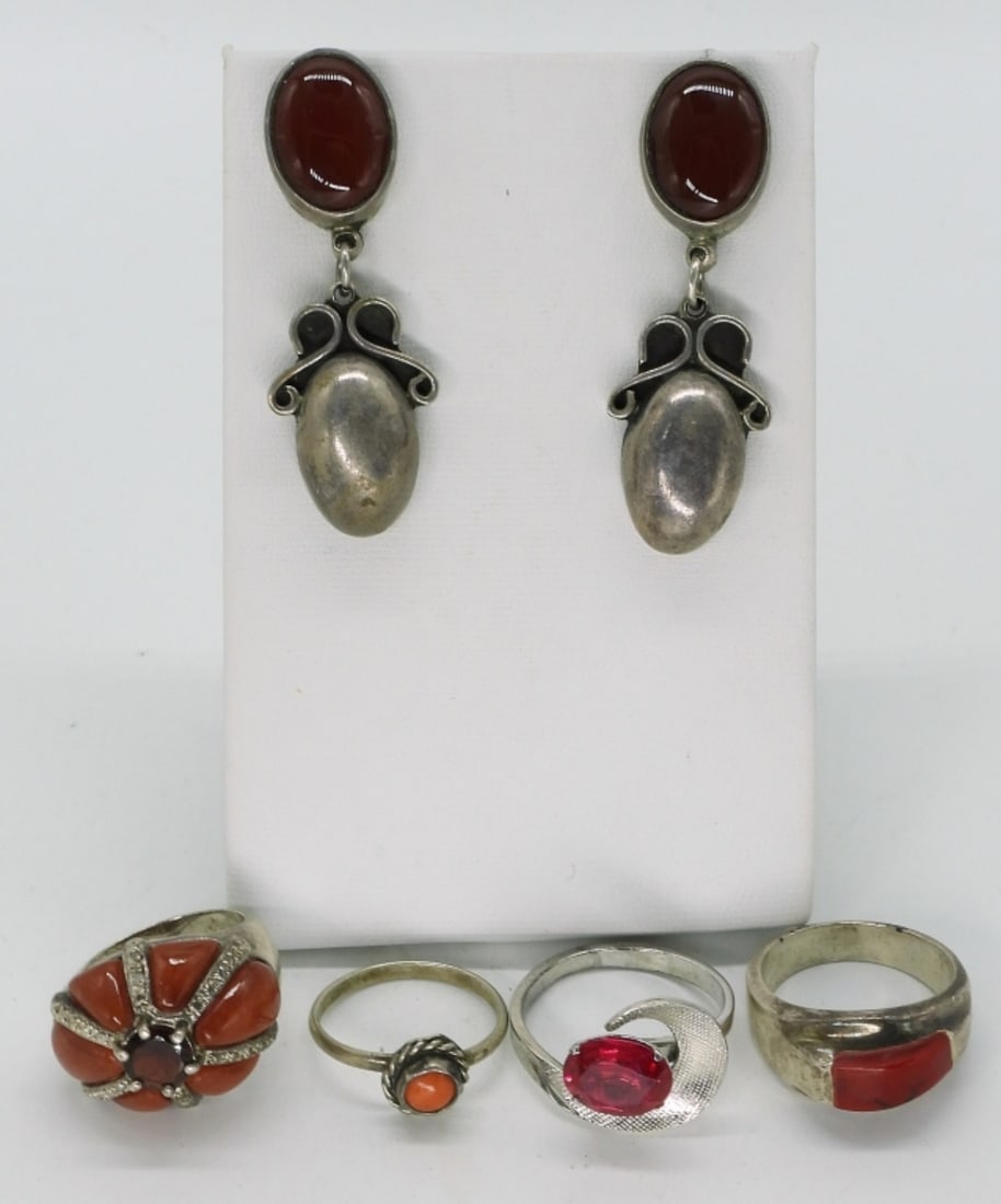 Carnelian, Coral & Faux Ruby 925 Rings (1 of 3)