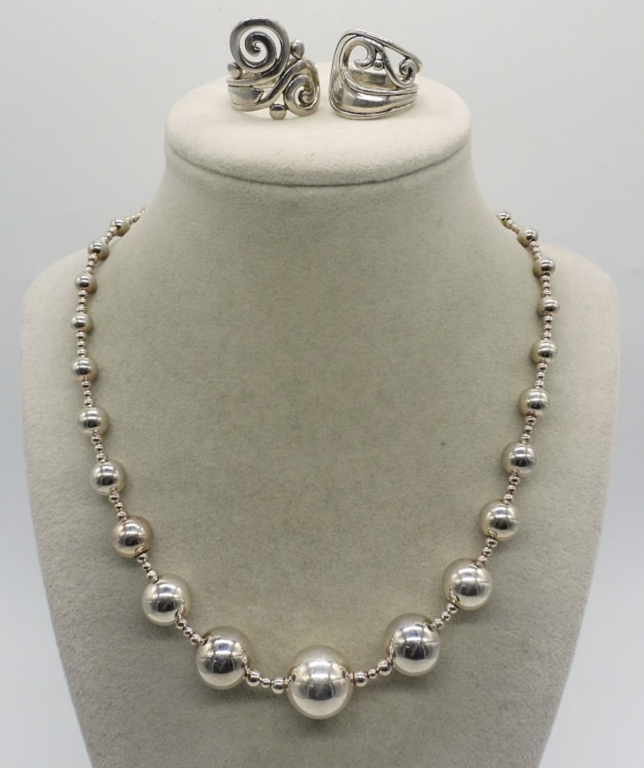 Sterling Beaded Necklace & Swirly Rings (1 of 1)