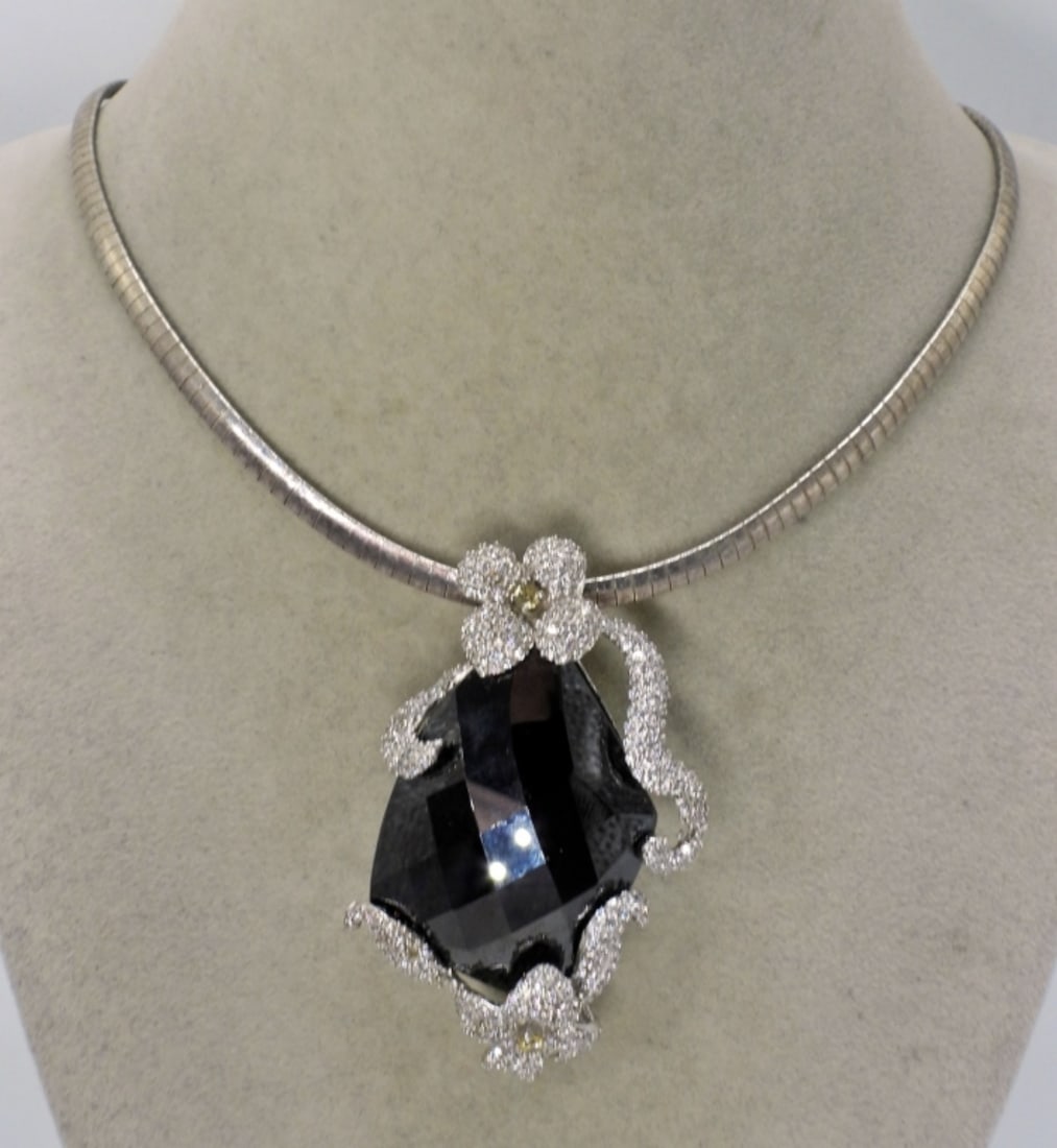 Huge Amethyst 925 Pendant & Chain: Huge Amethyst (probably simulated), rhinestone pendant (2.5" x 2"). Sterling chain is 18" long. Very Heavy (27 dwt)