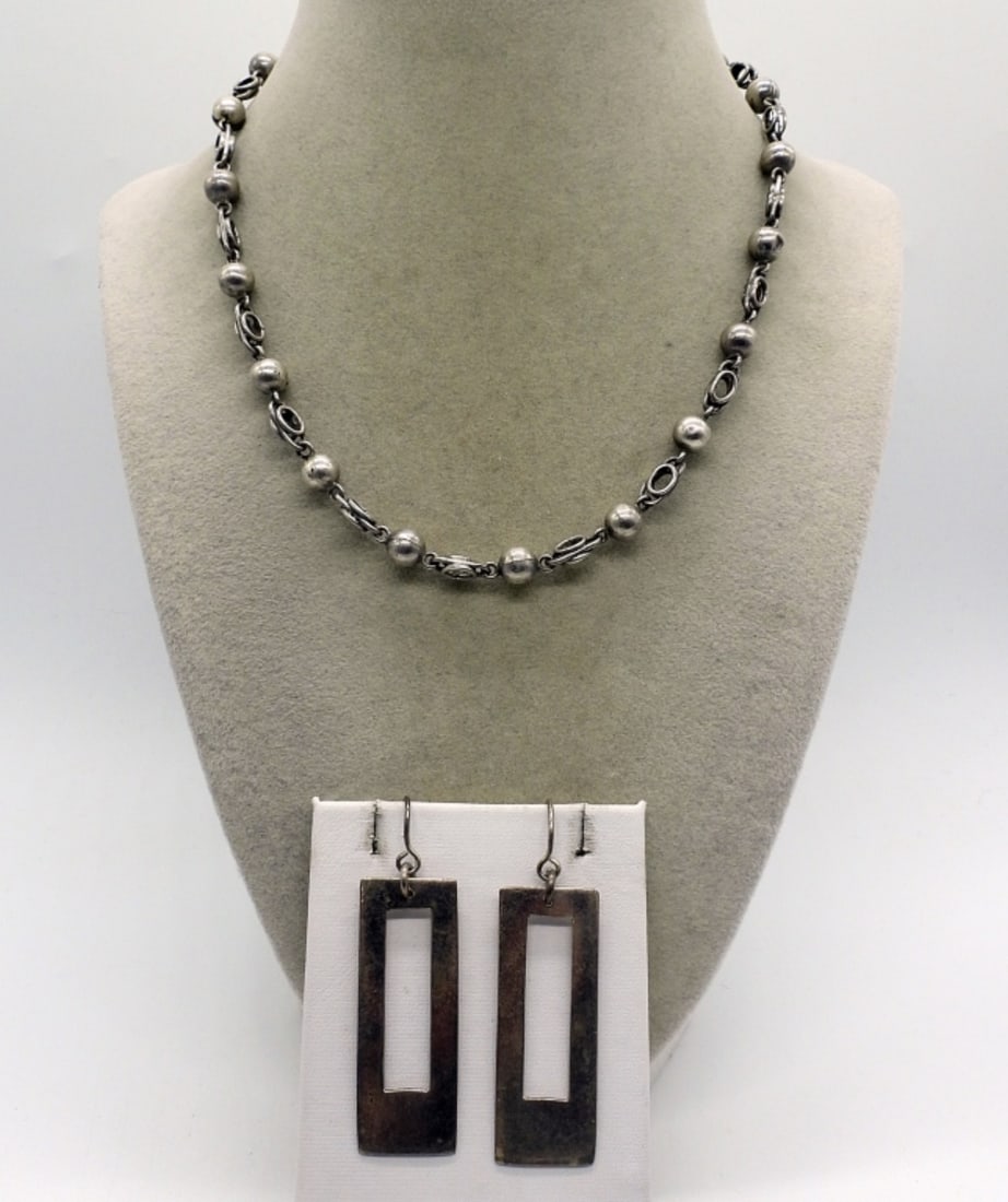 Sterling Mexico Necklace & Pierced Earrings (1 of 3)
