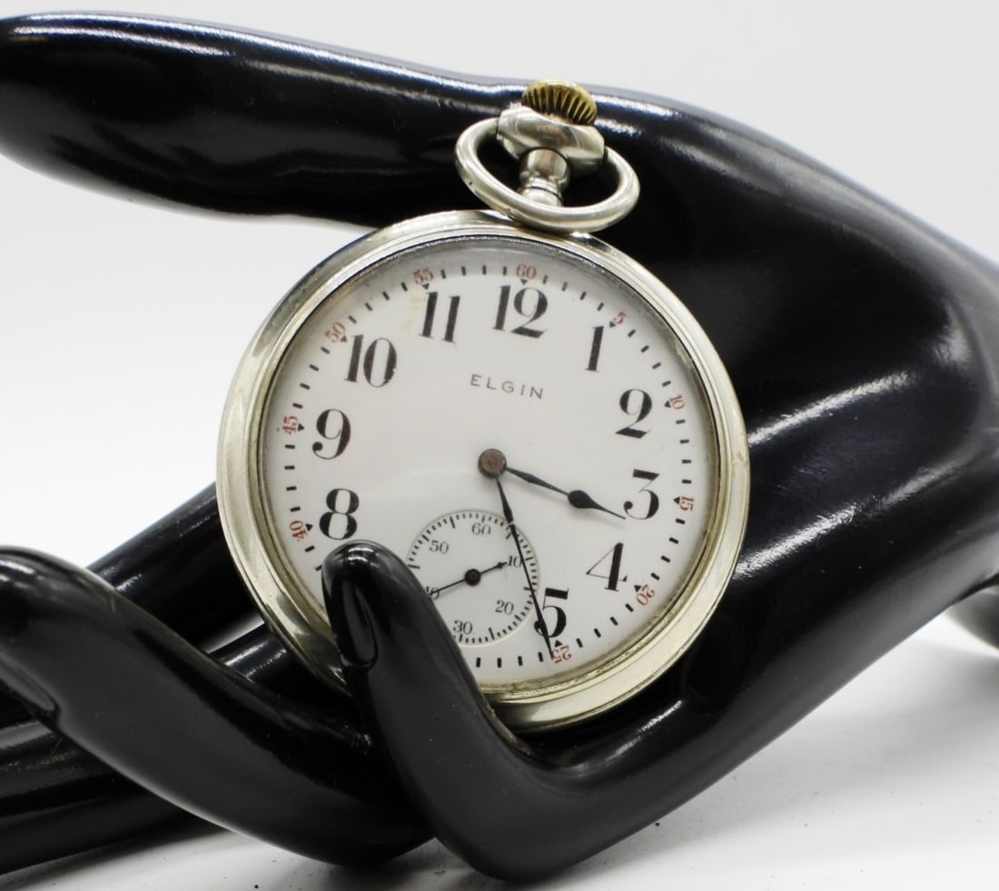 Elgin 20th Century Pocket Watch 7Jewels: Working! White enamel dial with black Arabic numerals and a sunken sub-second dial. Watches are not verified, authenticated, or tested in running condition unless specified.