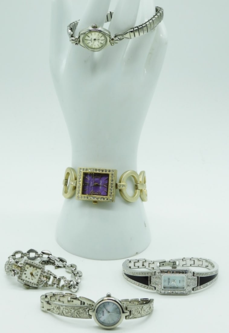 (5) Rhinestone Fashion Watches: Dainty and cute, silver-tone style. Watches are not verified, authenticated, or tested in running condition unless otherwise specified.