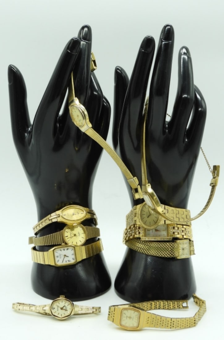 (10) Gold-Tone Dainty Fashion Watched: All clasp bands. Seiko, Benrus, Pulsar, and more brands. Watches are not verified, authenticated, or tested in running condition unless otherwise specified.