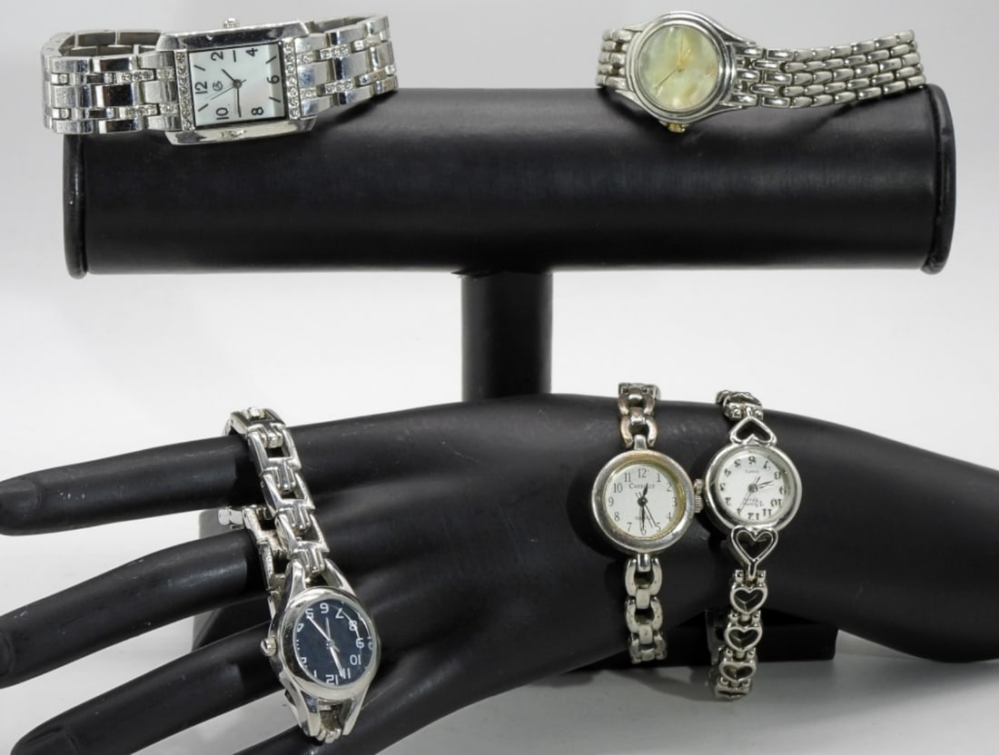 (5) Silver-Tone Women's Clasp Watches: Convenient and simple. Watches are not verified, authenticated, or tested in running condition unless specified.