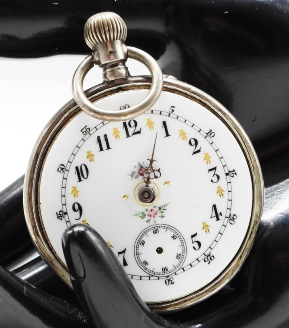 Antique Open Face Pocket Watch: For parts! This case is marked with "0800" with a decorative enamel face. Watches are not verified, authenticated, or tested in running condition unless specified.