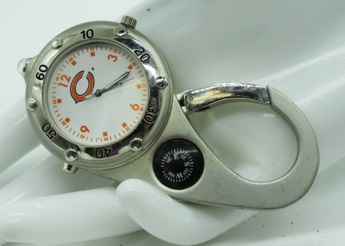 NFL Chicago Bears Analog Pocket Watch: Compass, & Flash Light Snap On Watches are not verified, authenticated, or tested in running condition unless specified