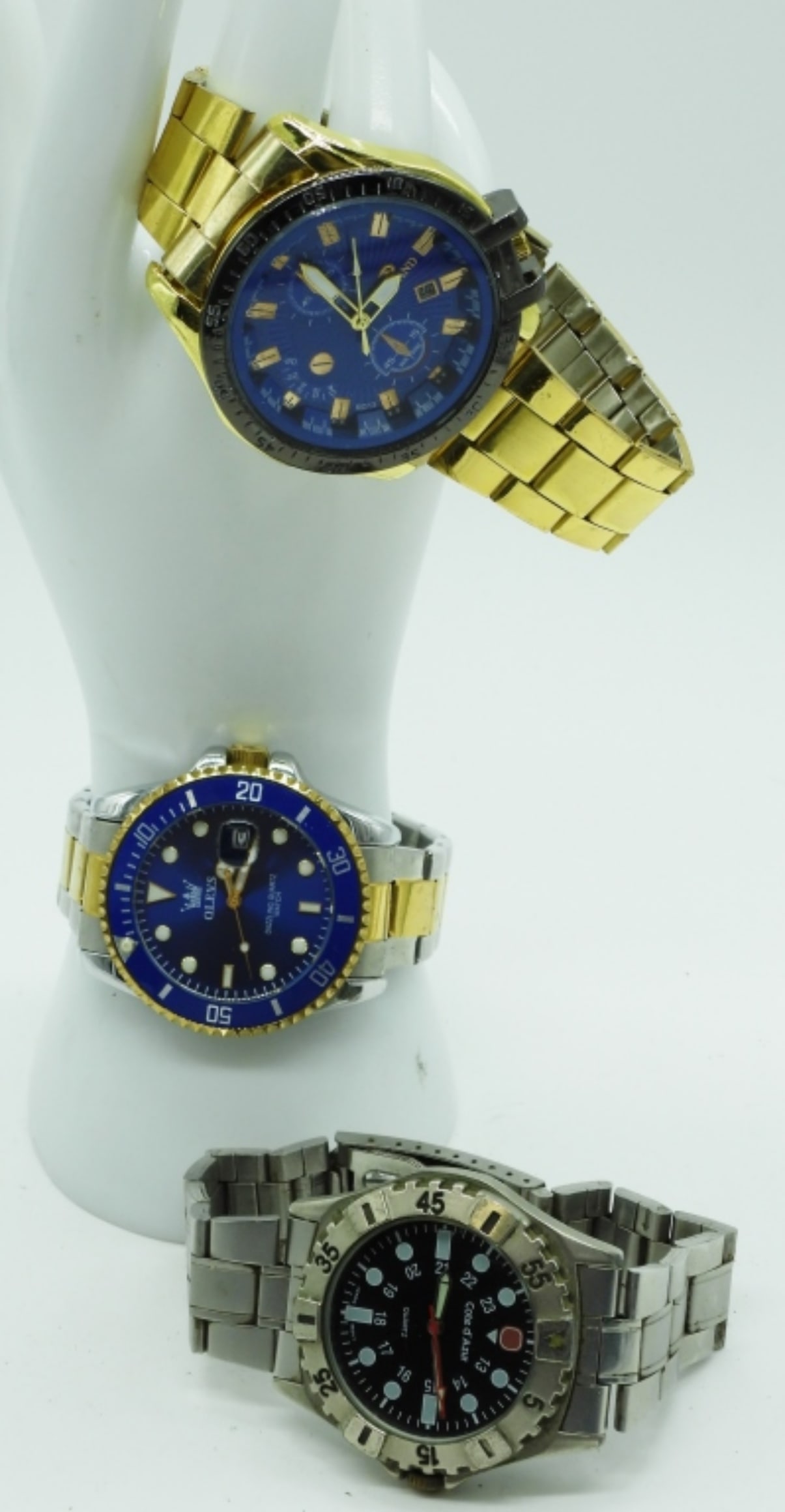 (3) Men's Clasp Watches: Watches are not verified, authenticated, or tested in running condition unless specified