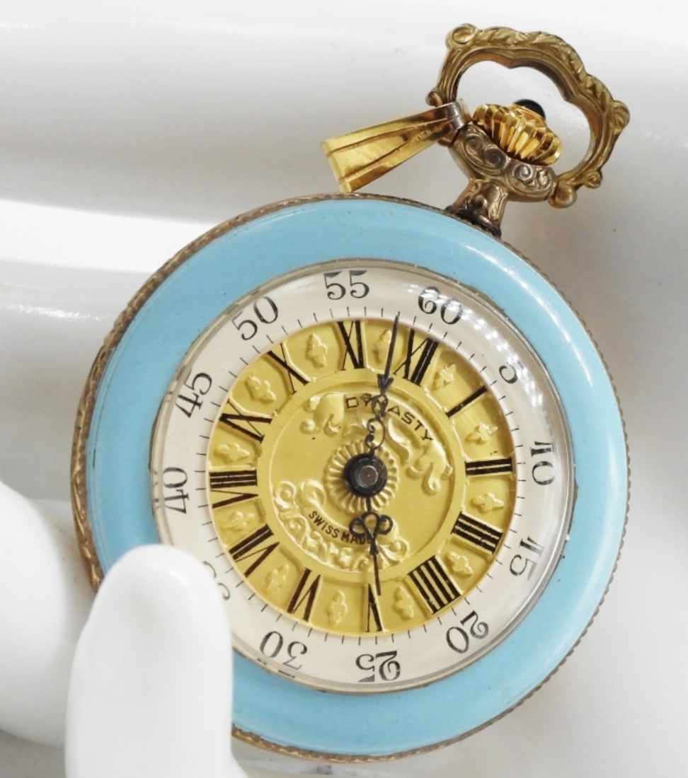 Dynasty Pendant Watch: The watch has blue enamel. Watches are not verified, authenticated, or tested in running condition unless specified.