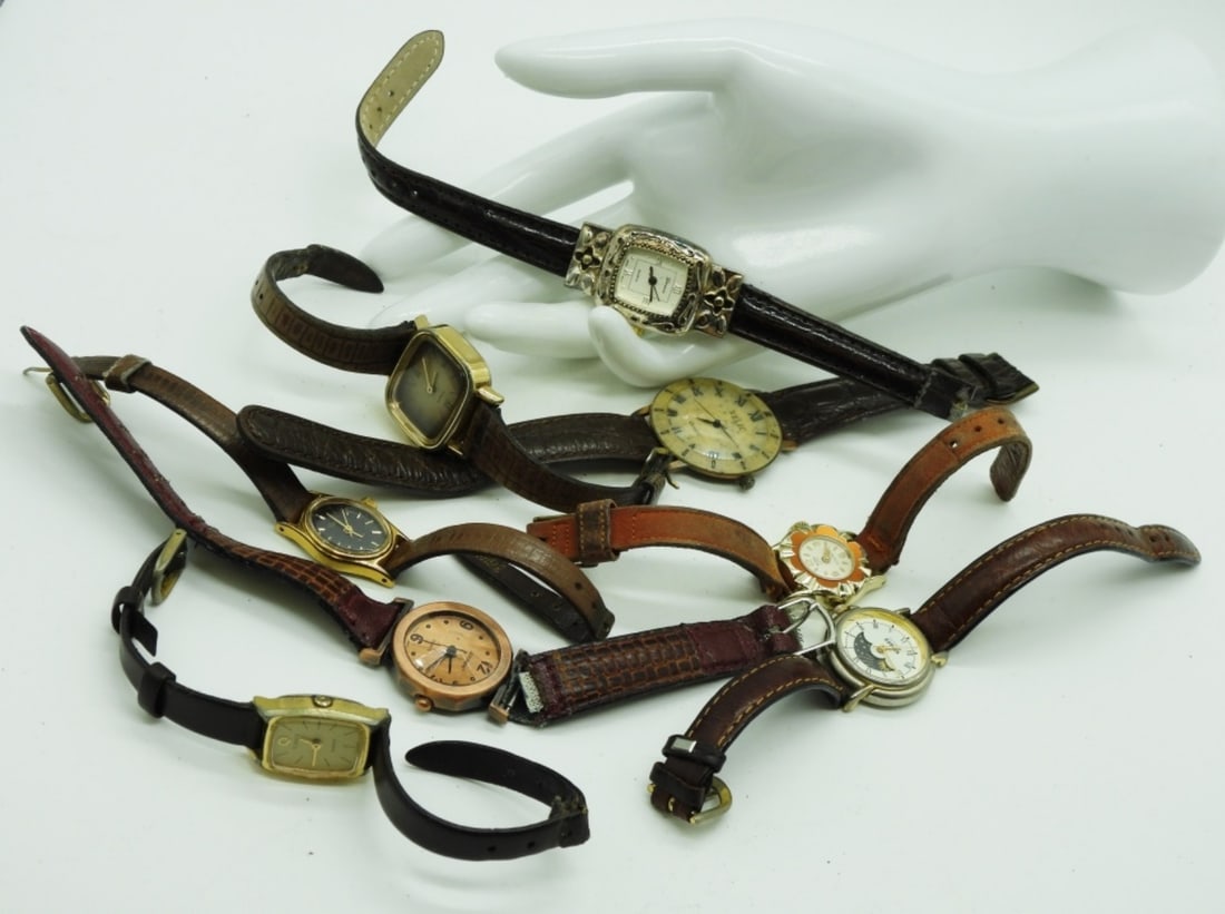 (8)Brown Leather & Faux Leather Band Watches: Relic, Timex, & More Watches are not verified, authenticated, or tested in running condition unless specified