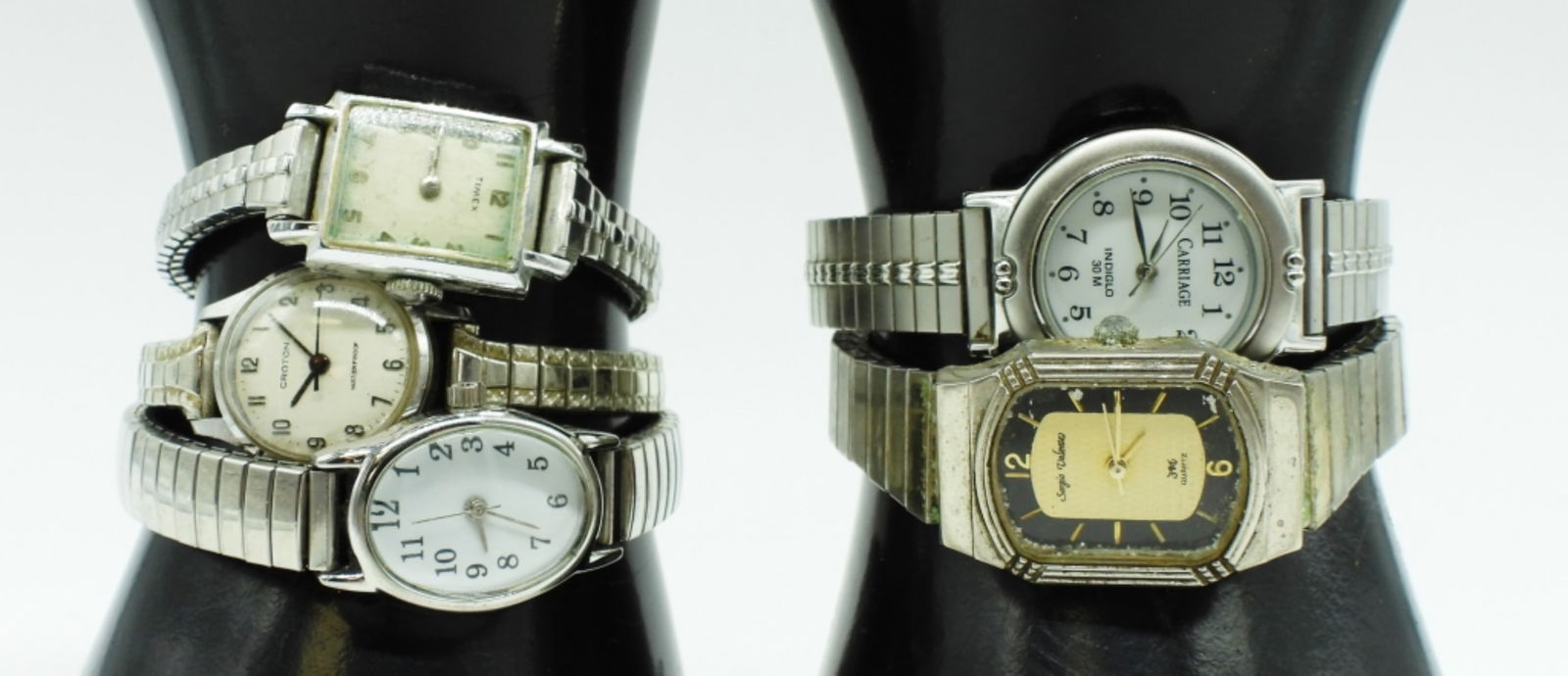 (5) Silver Tone Stretch Band Watches: Timex, & More Watches are not verified, authenticated, or tested in running condition unless specified
