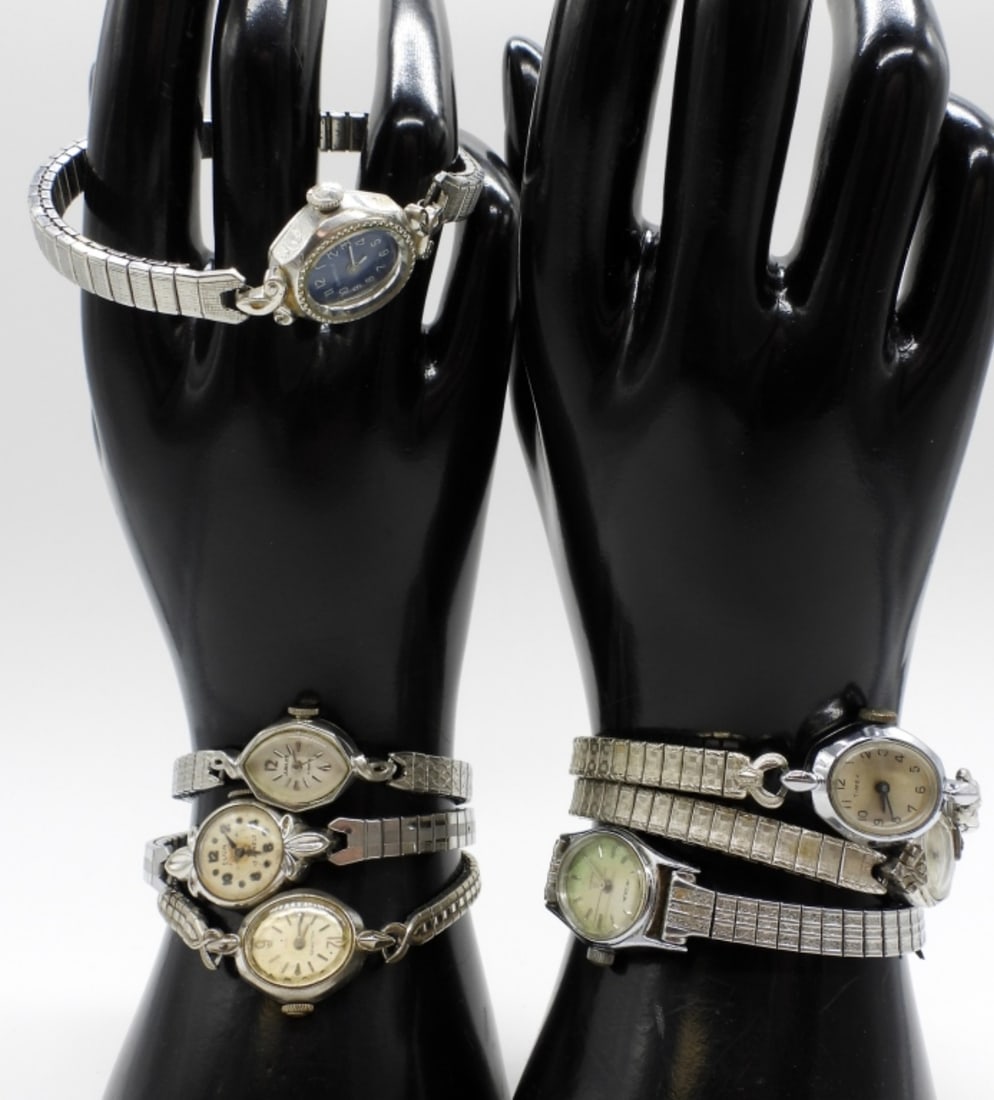 (6) Vintage Stretch Band Classy Watches: Silver Tone Watches are not verified, authenticated, or tested in running condition unless specified