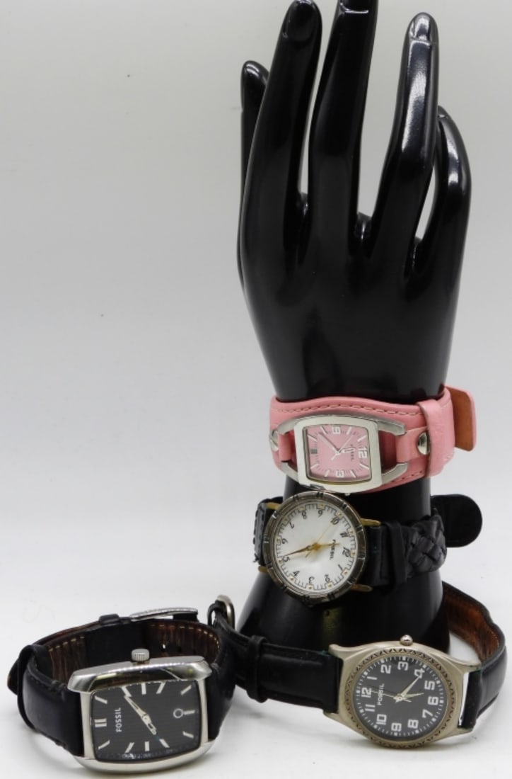 (4) Men's and Women's Fossil Watches: All Nice Condition Leather Watches are not verified, authenticated, or tested in running condition unless specified