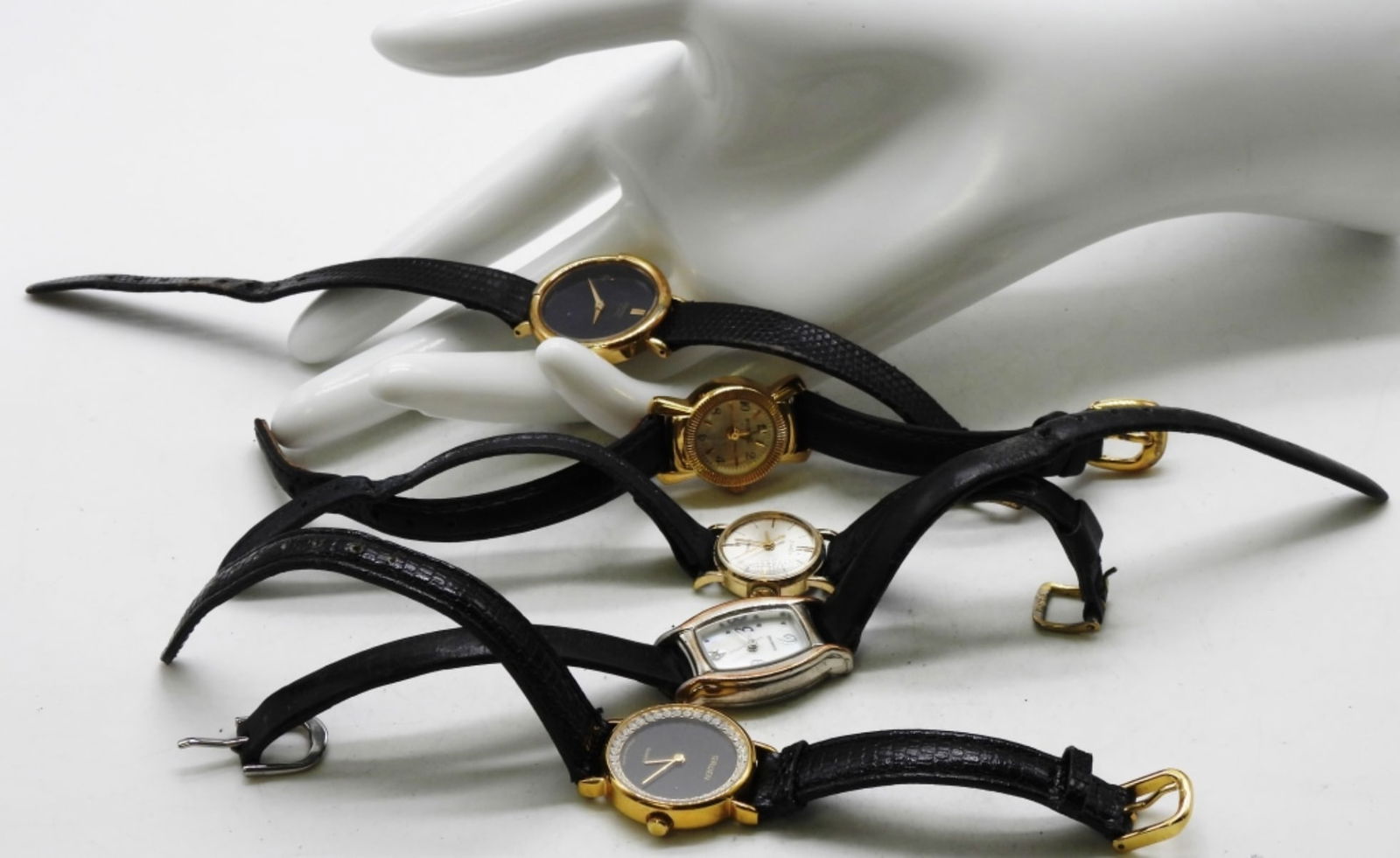 (5) Women's Black Band Watches: Watches are not verified, authenticated, or tested in running condition unless specified