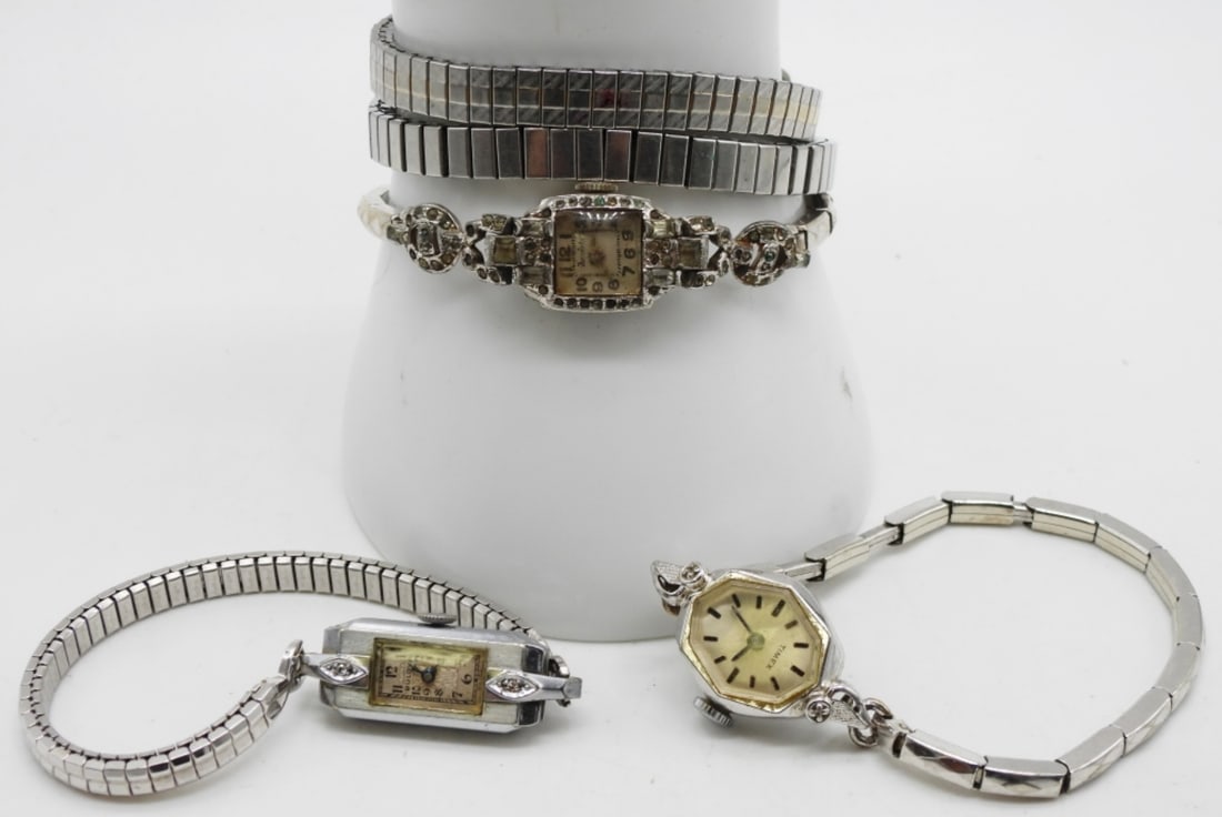(5) Vintage Ladies Watches: All Stretch Band and Silver Tone Watches are not verified, authenticated, or tested in running condition unless specified