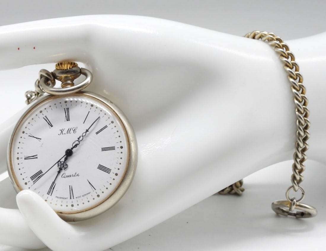 KMC Pocket Watch: The crown spins and does not connect to anything. Watches are not verified, authenticated, or tested in running condition unless specified.