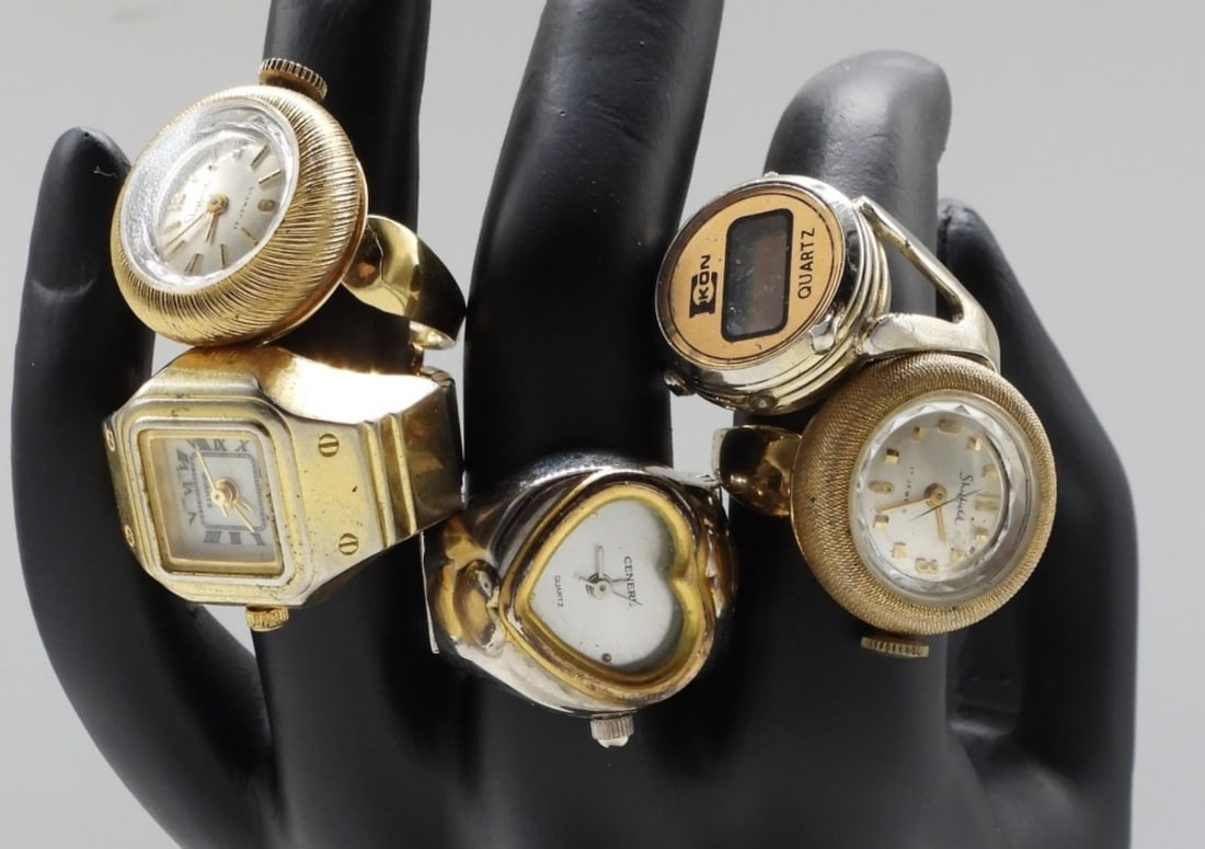 (5) Adjustable Watch Rings: All are adjustable. One is digital. Watches are not verified, authenticated, or tested in running condition unless specified.