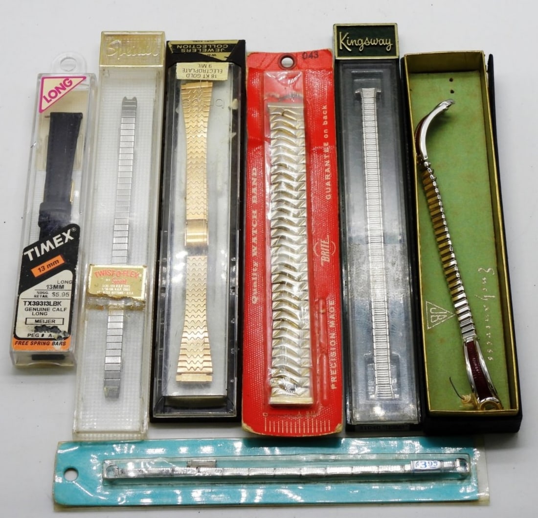 (7) Dainty Women's Watch Bands: All 7 are still sealed. Clasp and stretch bands make this lot up.