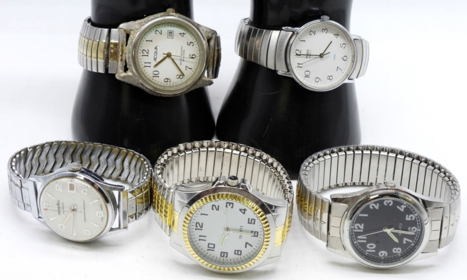 (5) Men's Stretch Band Watches: Gold and Silver Tone Watches are not verified, authenticated, or tested in running condition unless specified