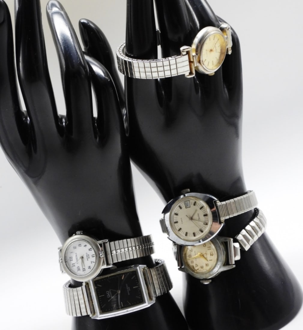 (5) Silver-Tone Watches: Stretch bands. Watches are not verified, authenticated, or tested in running condition unless specified.