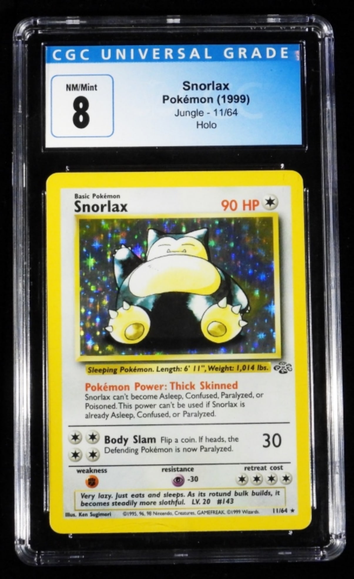 CGC 8 Snorlax Jungle 11/64 Holo 1999: CGC Universal Grade. NM/Mint Snorlax Pokemon (1999). Jungle-11/64 Holo