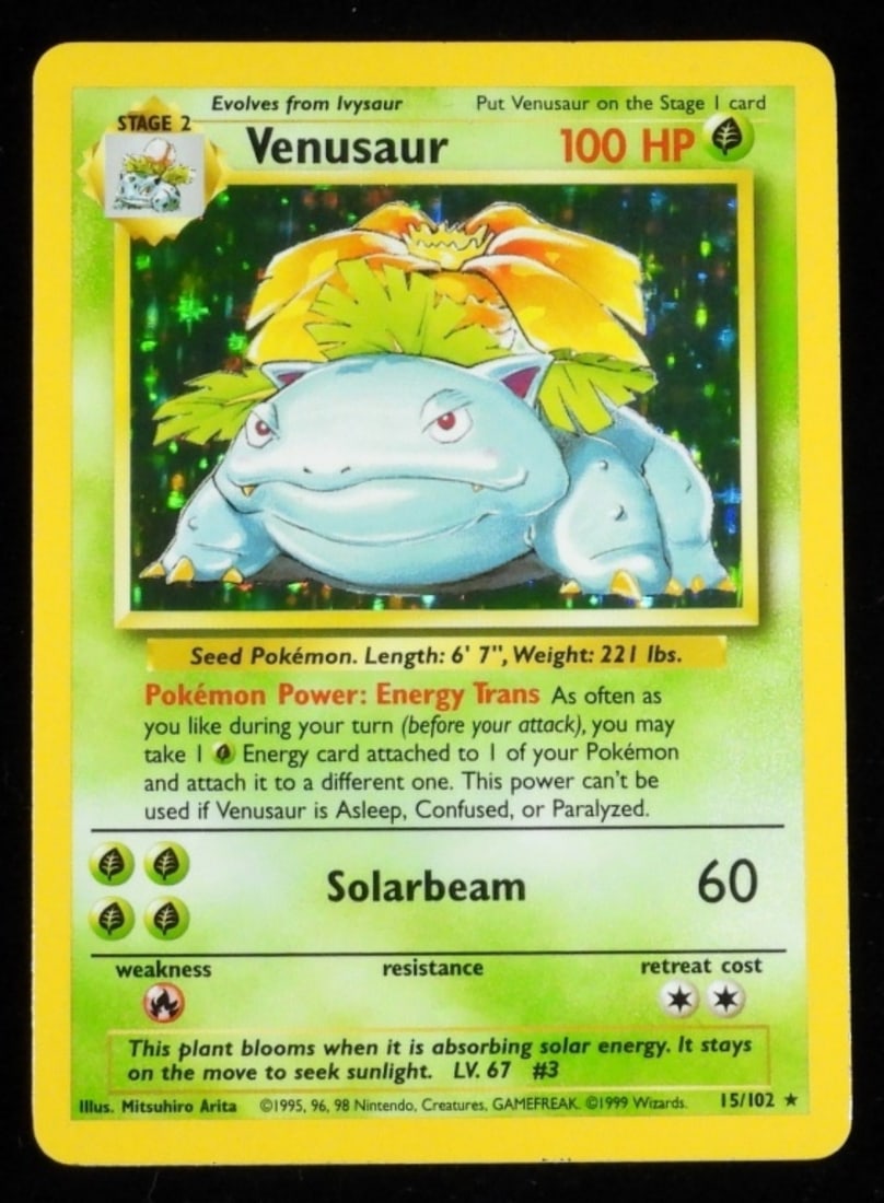 Venusaur 15/102 Holo 1999 (VG): Stage2, 100HP, Evolves from Ivysaur. 1999